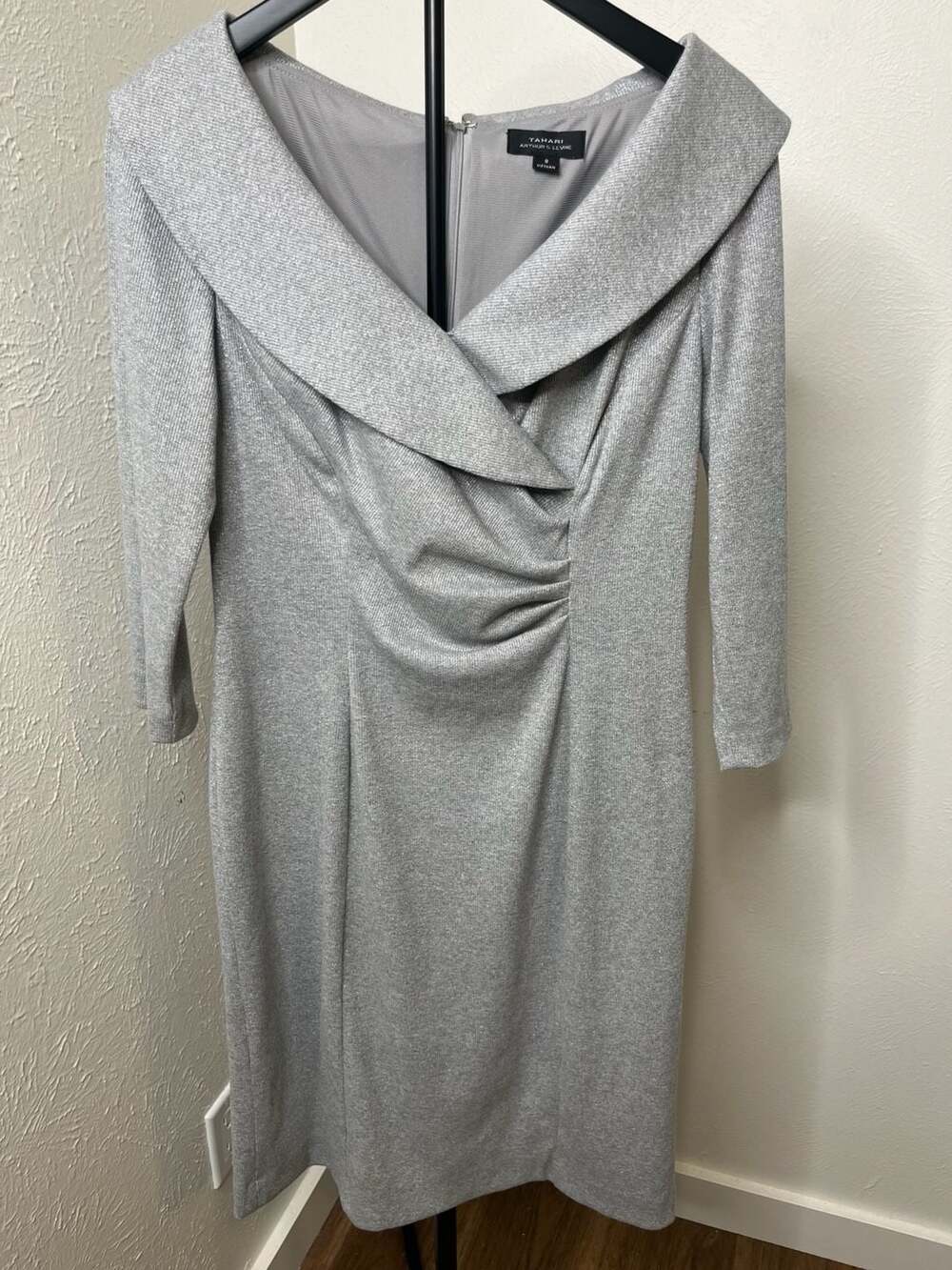 Silver Metallic Shimmer Off-Shoulder Bodycon Dress Party Cocktail